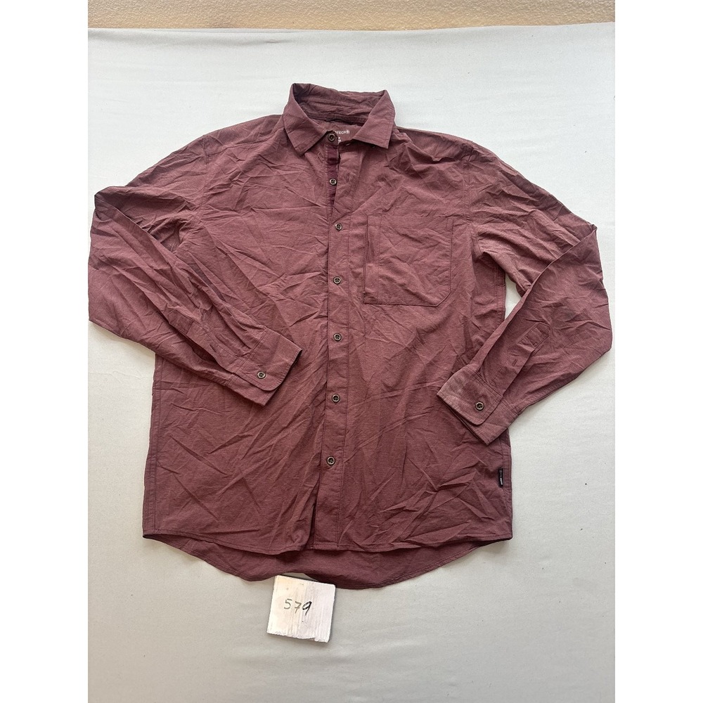 SwissTech Mens M 38-40 Maroon Red Long Sleeve Stretch Button Down Casual Shirt